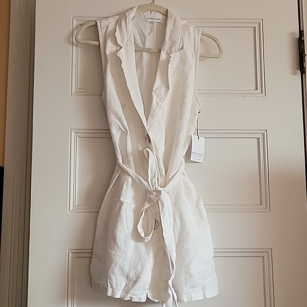 Bella Dahl White Sleeveless Linen Mini Dress / Blazer Dress Sz Medium - Picture 11 of 13
